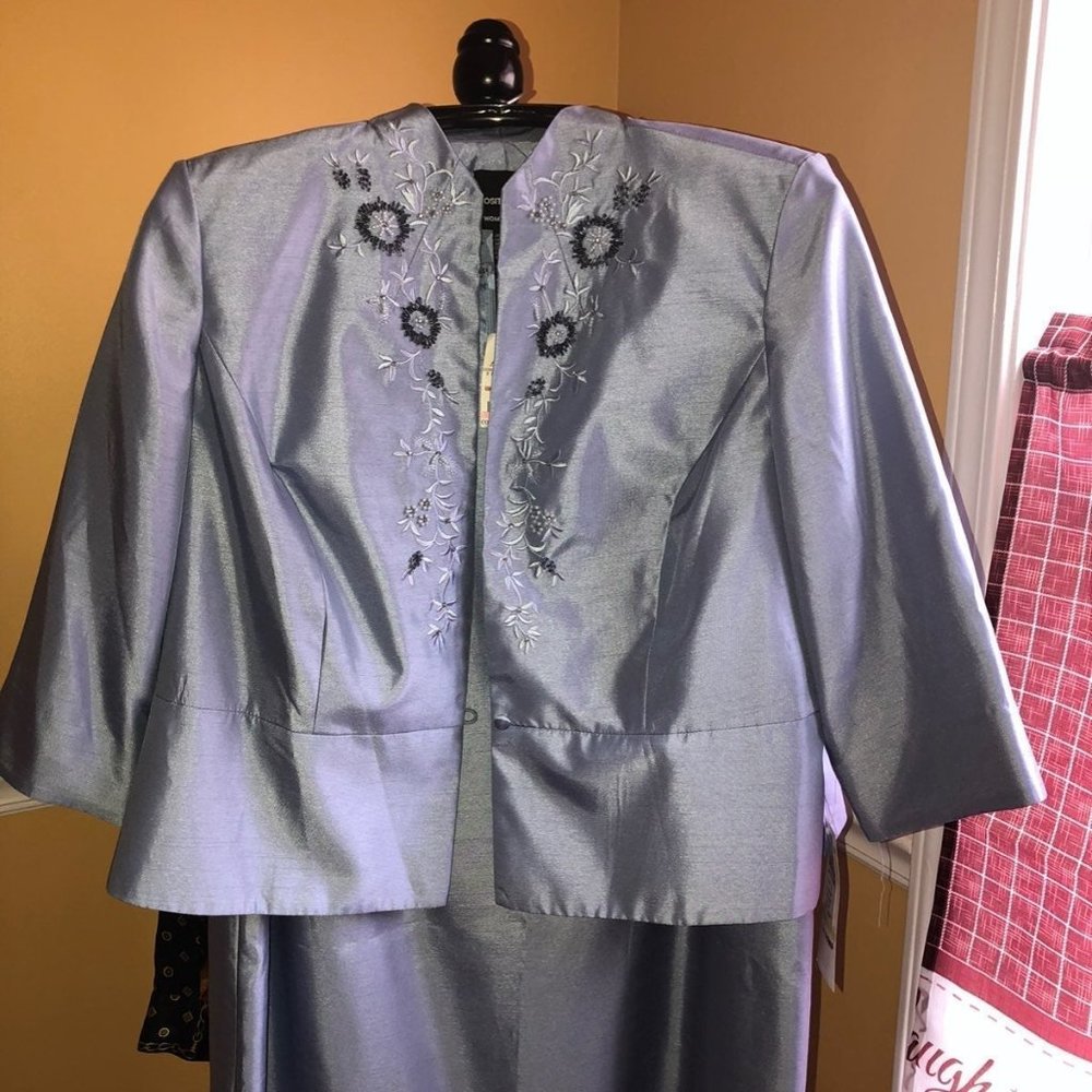POSITIVE ATTITUDE Gun Metal Blue Jacket Dress, Sz 18WP